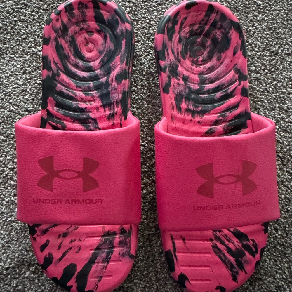 Under Armour Vibrant Pink and Black Slides